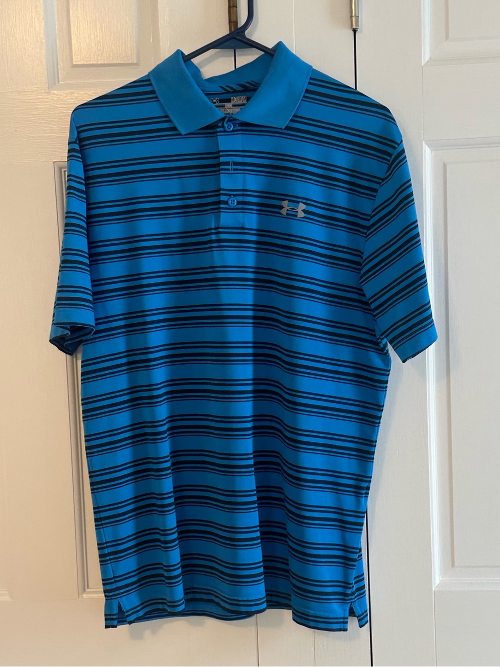 Under Armour Blue and Black Striped Men’s Golf Polo